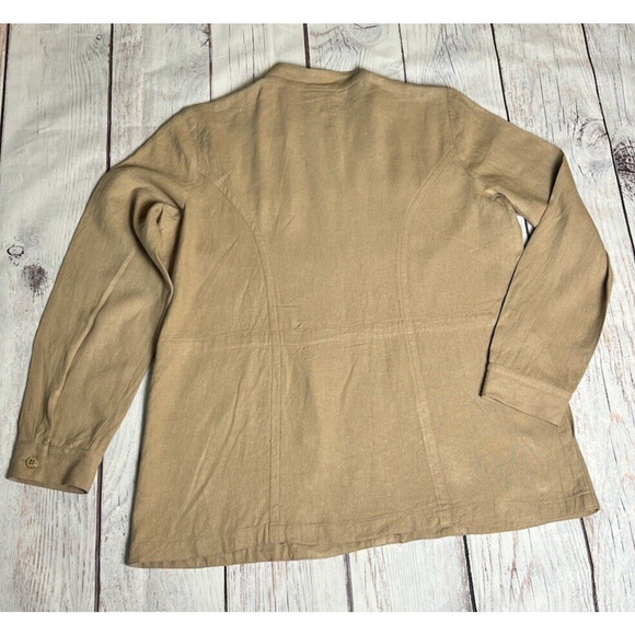 Susan Graver Linen Rayon Button Up Jacket Beige Modern Top w Pockets L - Picture 2 of 9